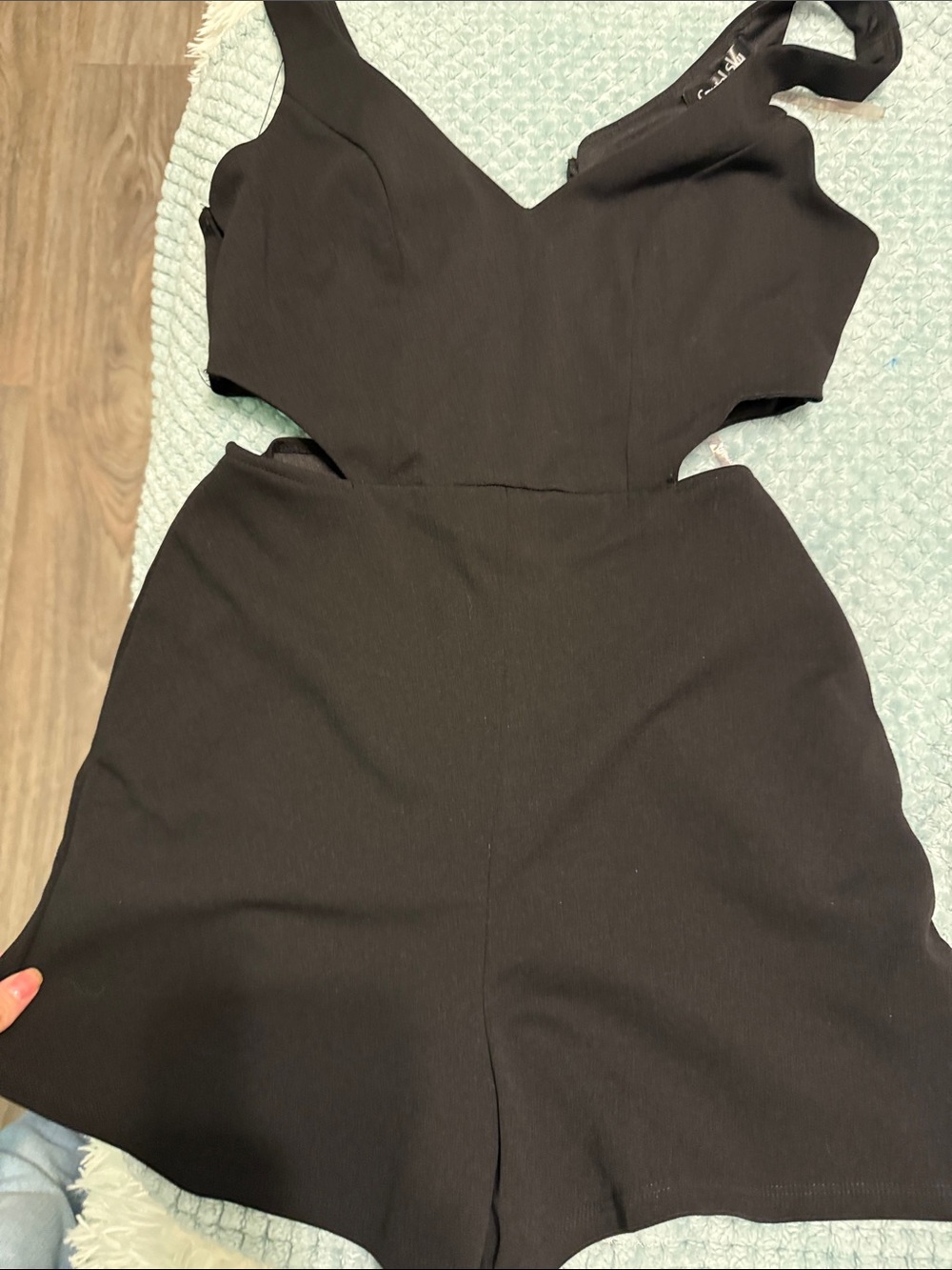 Women's Black Cutout V-Neck Romper - Picture 3 of 3